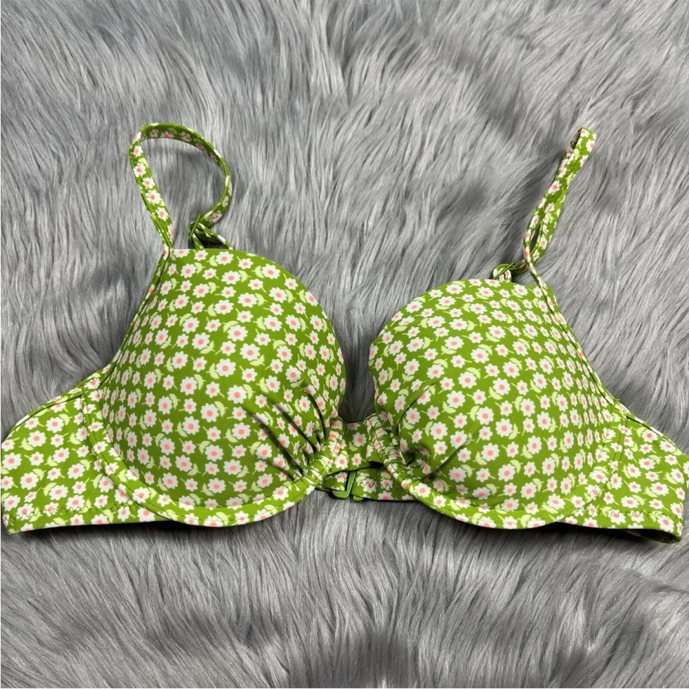 Aerie Green Floral Underwire Lightly Lined Bikini Top Size 34B